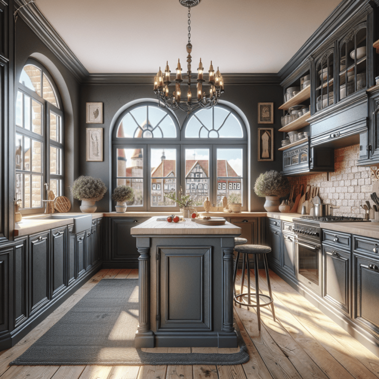 anthrazitfarbene Küche im Shabby Chic Stil-Bremen