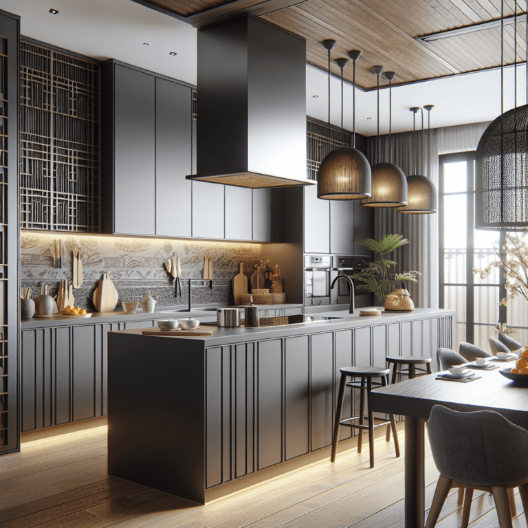 anthrazitfarbene Küche im asiatischen Stil-Bremen