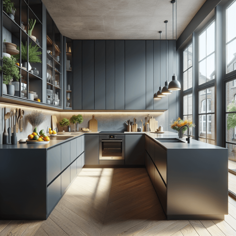 anthrazitfarbene Küche in L-Form-Bremen