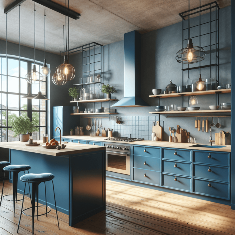 blaue Küche im Loftstil-Bremen