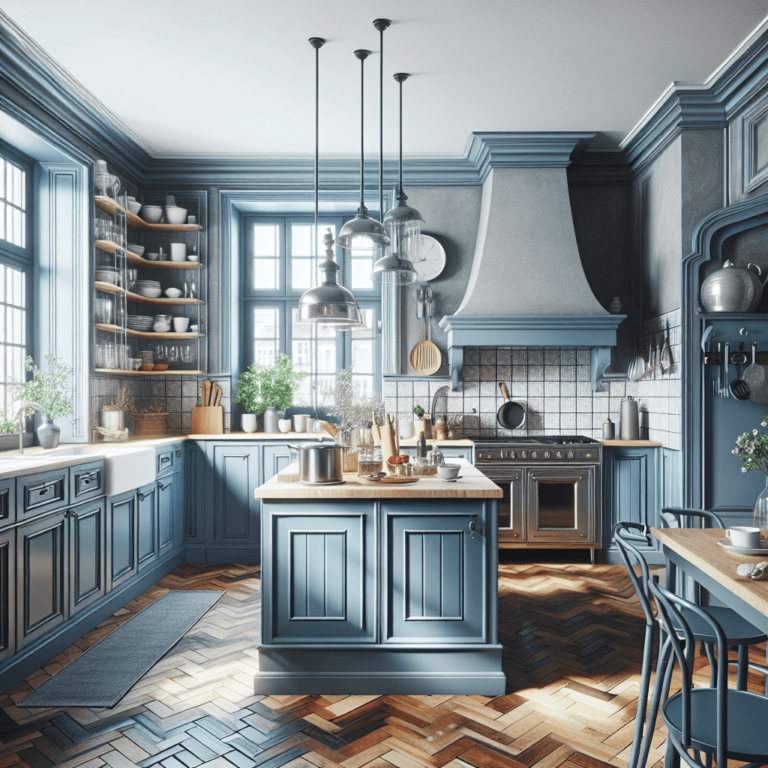 blaugraue Küche im Vintage Chic Stil-Bremen